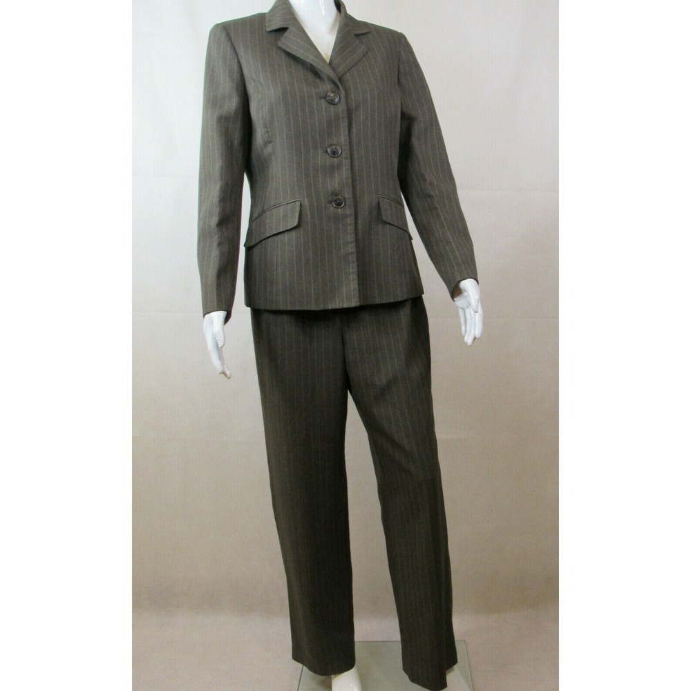 Collections for Le Suit Pant Suit Brown w Tan Pinstripe Women Sz 8